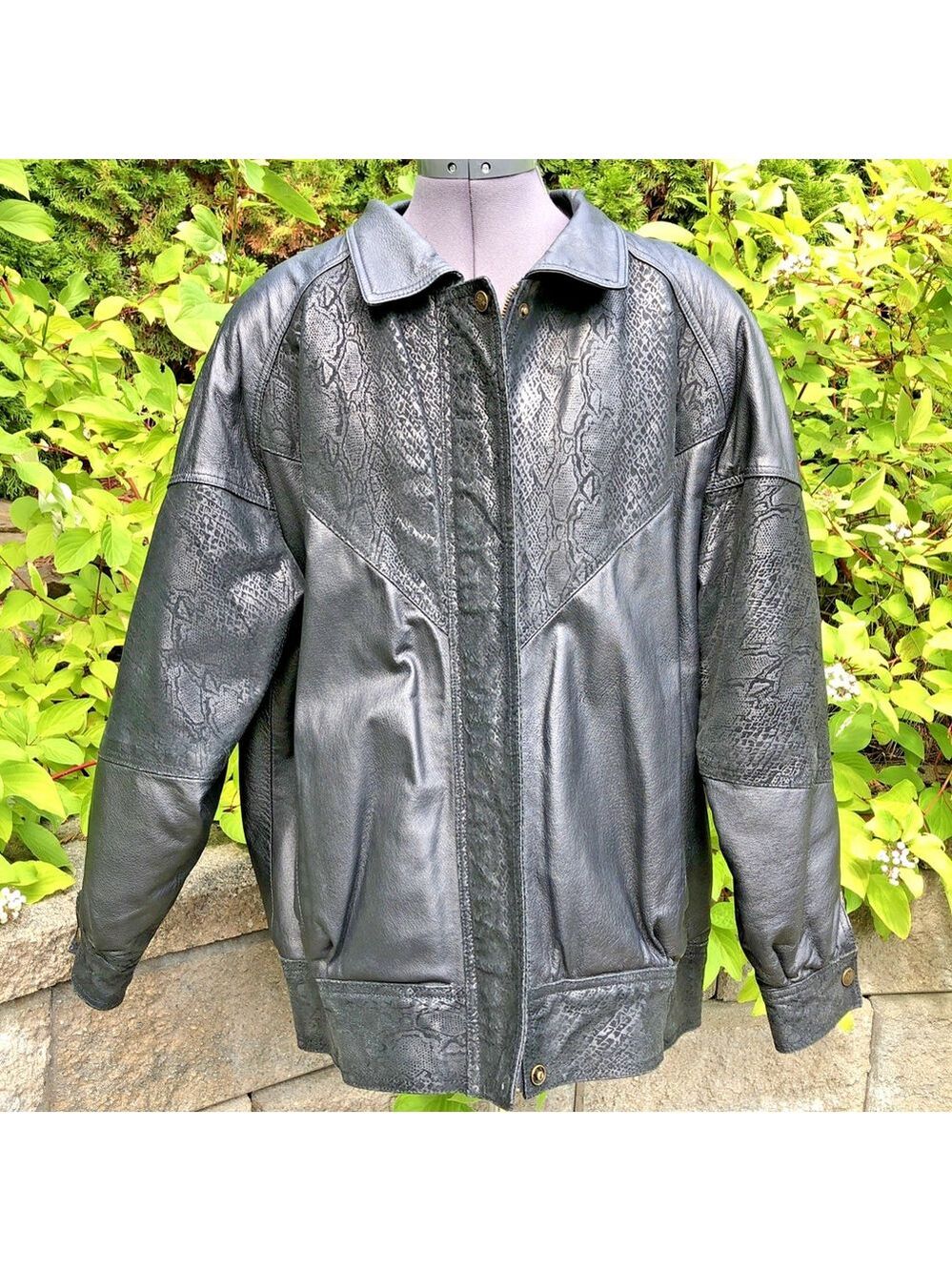 Size XL / XXL Rickies SPC Women’s Black Leather Jacket Bomber Inlay Patterns CN